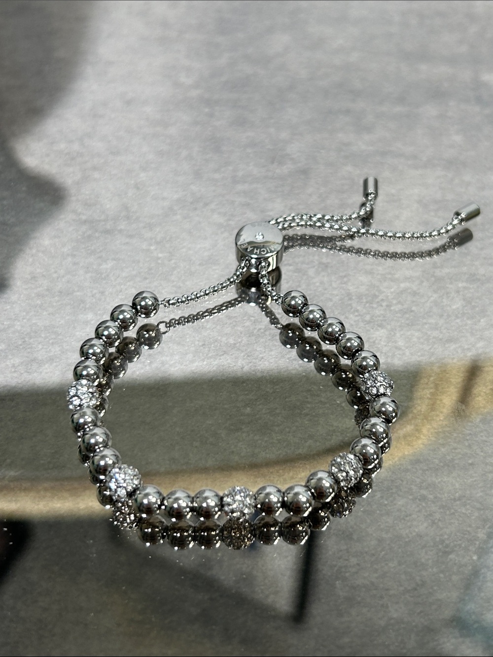 Michael Kors Silver-Tone Beaded Slider Bracelet with Pavé Accents